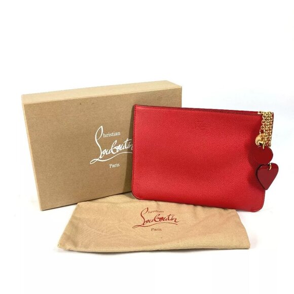 Christian Louboutin 1185073 Logo with heart charm bag pouch Clutch bag - Picture 1 of 15